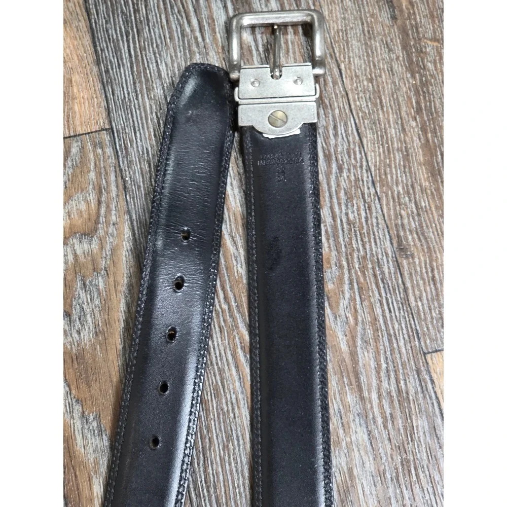 Fossil Mens Reversible Leather Belt Tan Brown Black Silver Buckle 34
